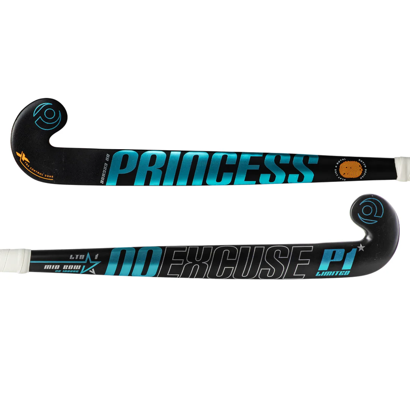 Princess No Excuse LTD P1 Mid Bow Indoor Hockey Stick - Black/Aqua